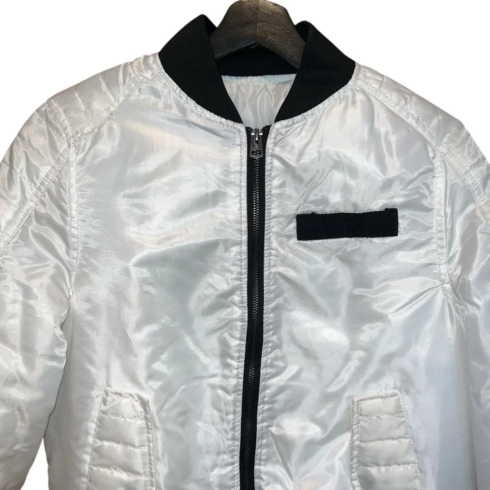 Southpole Boys Shiny White Bomber Jacket‎ Black Trim Size M 10/12